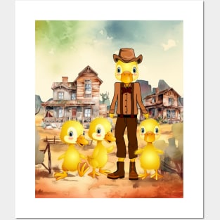 Duck in a Cowboy Suit in Western Background This Dad Loves His Triplets Posters and Art